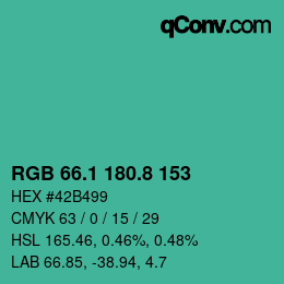 カラーコード: RGB 66.1 180.8 153 | qconv.com