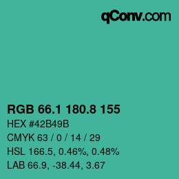 カラーコード: RGB 66.1 180.8 155 | qconv.com