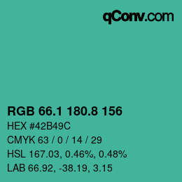 カラーコード: RGB 66.1 180.8 156 | qconv.com