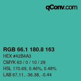 カラーコード: RGB 66.1 180.8 163 | qconv.com