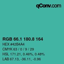 Color code: RGB 66.1 180.8 164 | qconv.com