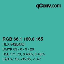 カラーコード: RGB 66.1 180.8 165 | qconv.com