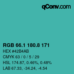 カラーコード: RGB 66.1 180.8 171 | qconv.com