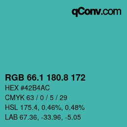 カラーコード: RGB 66.1 180.8 172 | qconv.com