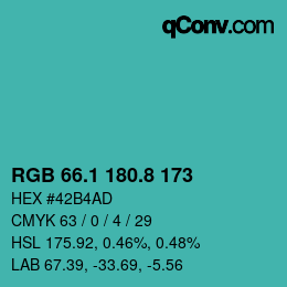 Color code: RGB 66.1 180.8 173 | qconv.com