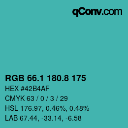 カラーコード: RGB 66.1 180.8 175 | qconv.com