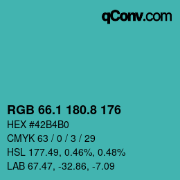 カラーコード: RGB 66.1 180.8 176 | qconv.com