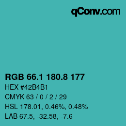カラーコード: RGB 66.1 180.8 177 | qconv.com