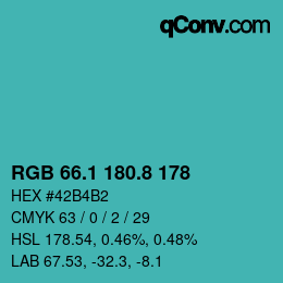 Color code: RGB 66.1 180.8 178 | qconv.com