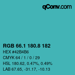 カラーコード: RGB 66.1 180.8 182 | qconv.com