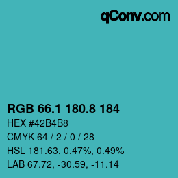 カラーコード: RGB 66.1 180.8 184 | qconv.com