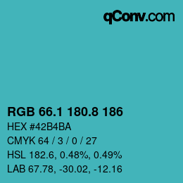 カラーコード: RGB 66.1 180.8 186 | qconv.com