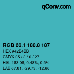 カラーコード: RGB 66.1 180.8 187 | qconv.com