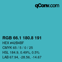 カラーコード: RGB 66.1 180.8 191 | qconv.com