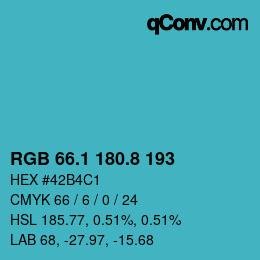 Color code: RGB 66.1 180.8 193 | qconv.com