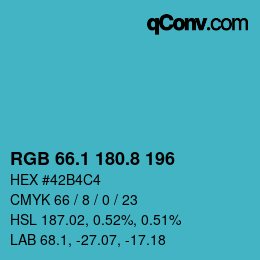 カラーコード: RGB 66.1 180.8 196 | qconv.com