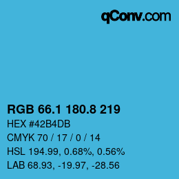 カラーコード: RGB 66.1 180.8 219 | qconv.com