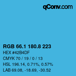 カラーコード: RGB 66.1 180.8 223 | qconv.com