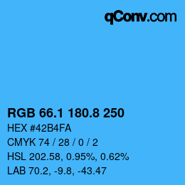 Color code: RGB 66.1 180.8 250 | qconv.com