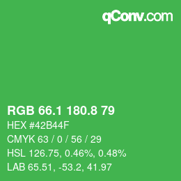 カラーコード: RGB 66.1 180.8 79 | qconv.com