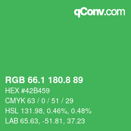 カラーコード: RGB 66.1 180.8 89 | qconv.com