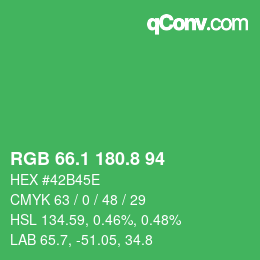 カラーコード: RGB 66.1 180.8 94 | qconv.com