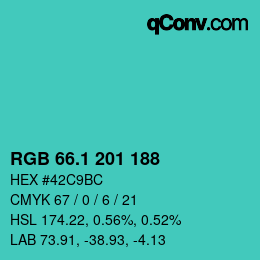 カラーコード: RGB 66.1 201 188 | qconv.com