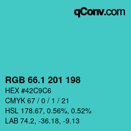 カラーコード: RGB 66.1 201 198 | qconv.com