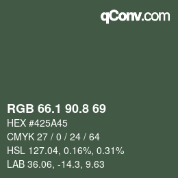 Color code: RGB 66.1 90.8 69 | qconv.com
