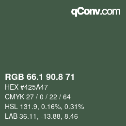Color code: RGB 66.1 90.8 71 | qconv.com