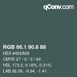 Color code: RGB 66.1 90.8 88 | qconv.com