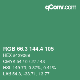 カラーコード: RGB 66.3 144.4 105 | qconv.com