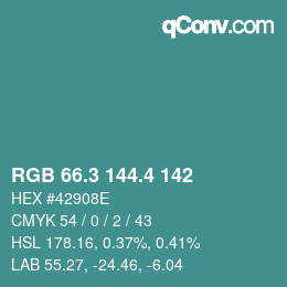 カラーコード: RGB 66.3 144.4 142 | qconv.com