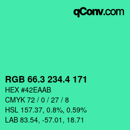 カラーコード: RGB 66.3 234.4 171 | qconv.com