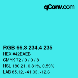 カラーコード: RGB 66.3 234.4 235 | qconv.com