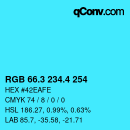 カラーコード: RGB 66.3 234.4 254 | qconv.com
