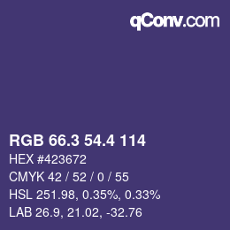 カラーコード: RGB 66.3 54.4 114 | qconv.com