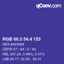 カラーコード: RGB 66.3 54.4 153 | qconv.com