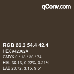 カラーコード: RGB 66.3 54.4 42.4 | qconv.com