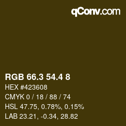 カラーコード: RGB 66.3 54.4 8 | qconv.com