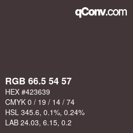 Color code: RGB 66.5 54 57 | qconv.com