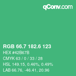カラーコード: RGB 66.7 182.6 123 | qconv.com