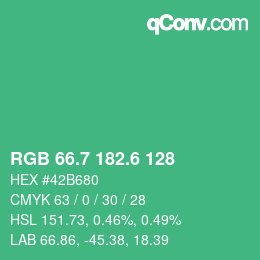 カラーコード: RGB 66.7 182.6 128 | qconv.com