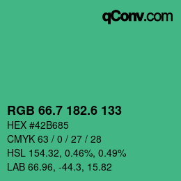 カラーコード: RGB 66.7 182.6 133 | qconv.com