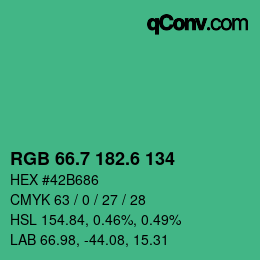 カラーコード: RGB 66.7 182.6 134 | qconv.com