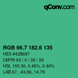 カラーコード: RGB 66.7 182.6 135 | qconv.com