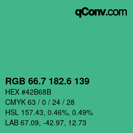 カラーコード: RGB 66.7 182.6 139 | qconv.com