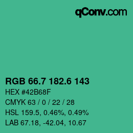 カラーコード: RGB 66.7 182.6 143 | qconv.com