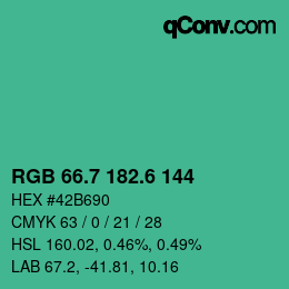 カラーコード: RGB 66.7 182.6 144 | qconv.com