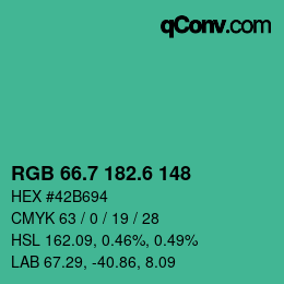 カラーコード: RGB 66.7 182.6 148 | qconv.com